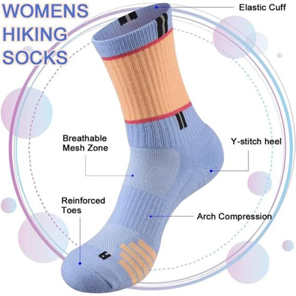 5 Pairs Women's Crew Socks Performance Cushioned Moisture Wicking Socks